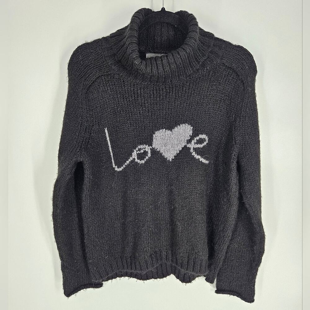 Wooden Ships Black Grey Knit Love Turtleneck Sweater S/M
